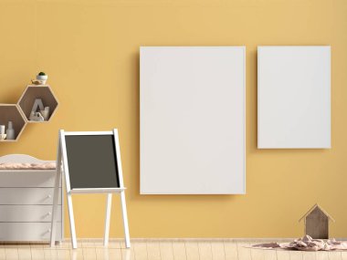Pastel çocuk odası. Oyun Odası. modern tarz. 3D çizim. Po