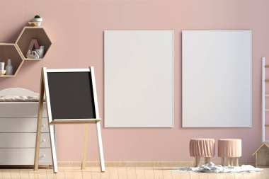 Pastel çocuk odası. Oyun Odası. modern tarz. 3D çizim. Po
