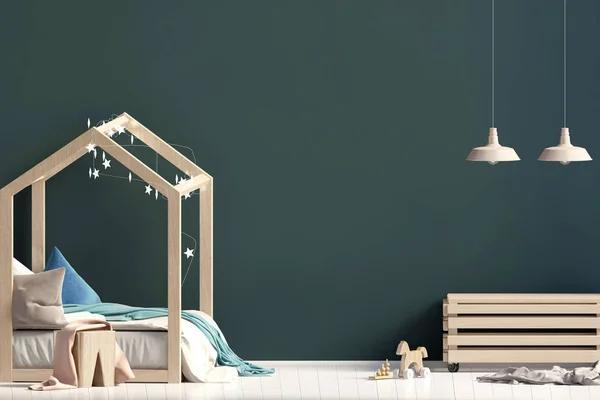 Wnętrze childroom. miejsce do spania. ilustracja 3D. Mock — Zdjęcie stockowe