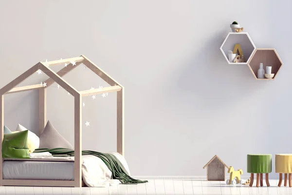 A childroom belsejében. hely, ahol aludni. 3D-s illusztráció. Ál — Stock Fotó
