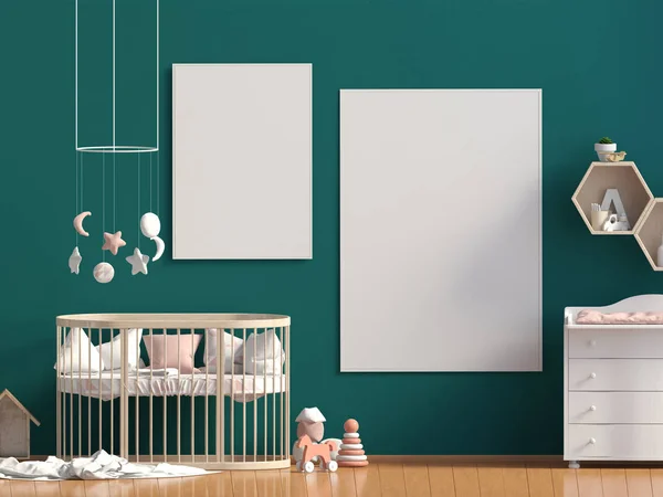 A childroom belsejében. hely, ahol aludni. 3D-s illusztráció. Ál — Stock Fotó