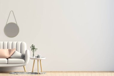 Sehpa ve Kanepeli modern iç. Duvar kadar sahte. 3D hasta