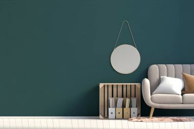 Modern iç depolama kutusu ve Kanepeli. Duvar kadar sahte. 3D Hüseyin