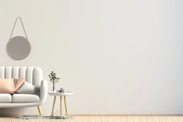 Modern interieur met koffietafel en slaapbank. Muur mock up. 3D ziek — Stockfoto