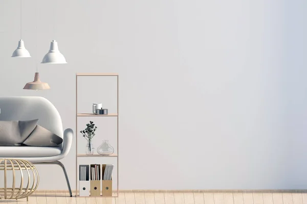 Sehpa ve Kanepeli modern iç. Duvar kadar sahte. 3D hasta