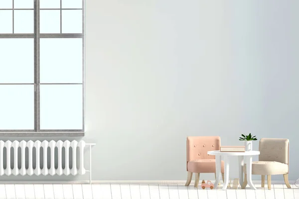 Pastel kinderkamer. speelkamer. moderne stijl. 3D illustratie. Mo — Stockfoto