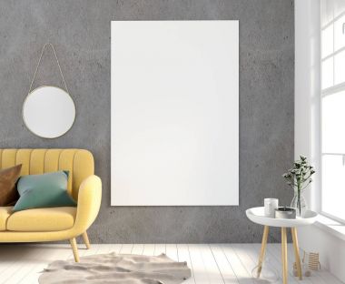 Sehpa ve Kanepeli modern iç. Posterl kadar sahte. 3D 