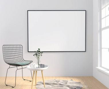 Poster ve sandalye ile modern iç. Poster kadar sahte. 3D illust