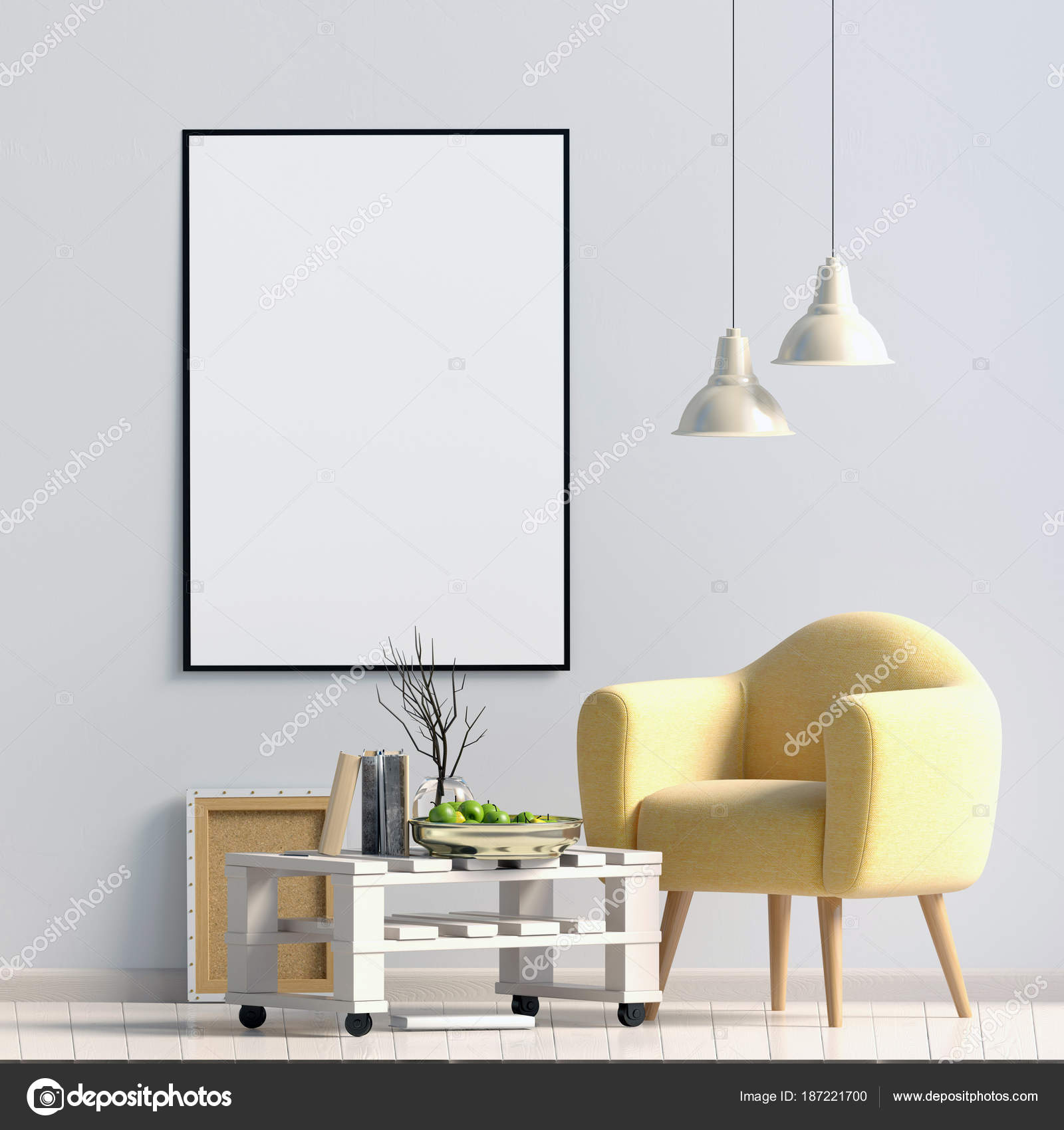 Download Modern Interior Design In Scandinavian Style Mock Up Poster 3d Stock Photo C Abracada 187221700 PSD Mockup Templates