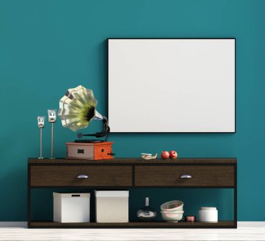 İskandinav tarzı modern iç mekan tasarımları. Poster alay. 3D