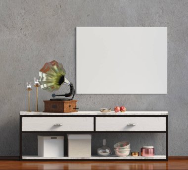 İskandinav tarzı modern iç mekan tasarımları. Poster alay. 3D