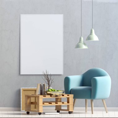 İskandinav tarzı modern iç mekan tasarımları. Poster alay. 3D