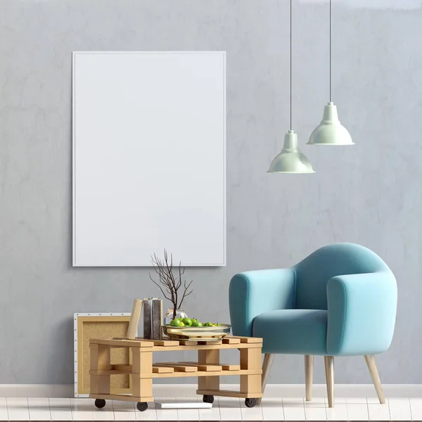 İskandinav tarzı modern iç mekan tasarımları. Poster alay. 3D