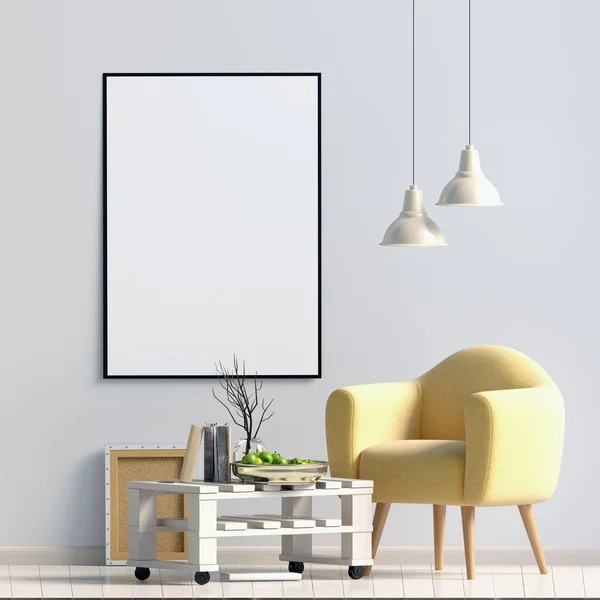 Modern interieur in Scandinavische stijl. Mock up poster. 3D — Stockfoto