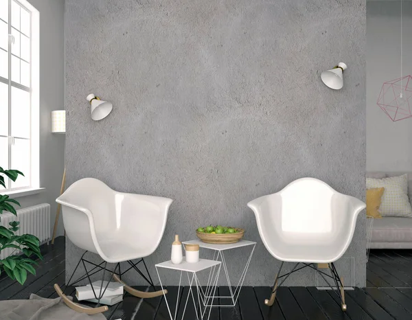 Interior moderno com cadeira de plástico. Escarnecer de parede. Ilustração 3d — Fotografia de Stock