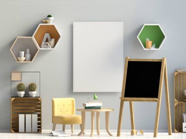 Pastel çocuk odası. Oyun Odası. modern tarz. 3D çizim. Po