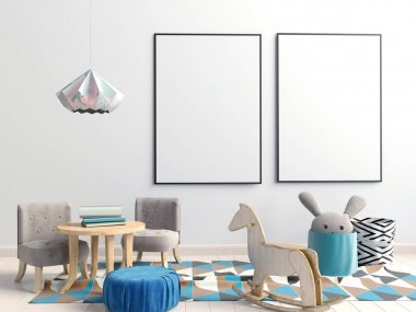 Pastel çocuk odası. Oyun Odası. modern tarz. 3D çizim. Mo