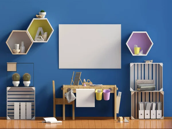 Habitación de niños pasteles. Sala de juegos. estilo moderno. Ilustración 3d. Po. — Foto de Stock