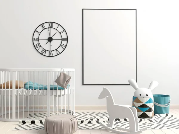 Interiören i childroom. Sovande plats. 3D illustration. Mock — Stockfoto