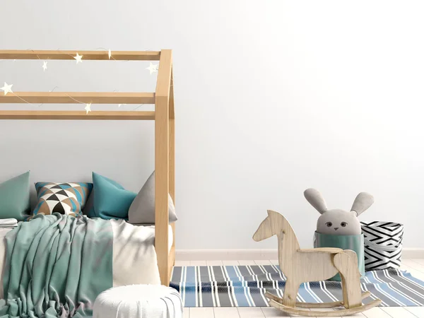 Wnętrze childroom. miejsce do spania. ilustracja 3D. Mock — Zdjęcie stockowe