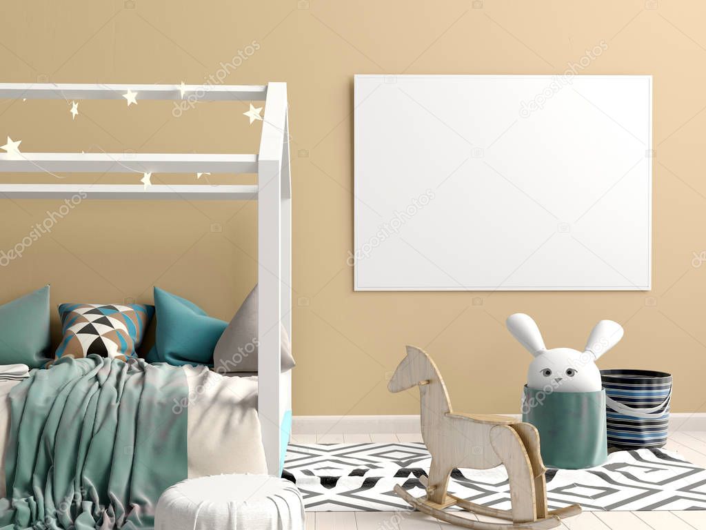 Interior of the childroom. sleeping place. 3d illustration. Mock