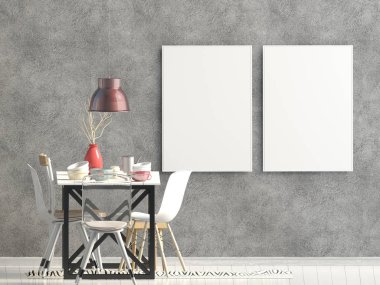 Yemek odası ile iç posterdeki alay. modern oturma odası 