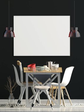 Yemek odası ile iç posterdeki alay. modern oturma odası 