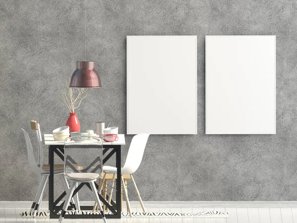 Mock up poster in interieur met eethoek. moderne woonkamer — Stockfoto