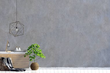 Modern iç pencereler ile. Duvar kadar sahte. 3D çizim.