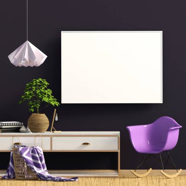Modern iç raf, bitki ve sandalye ile. Poster kadar sahte. 3D ben