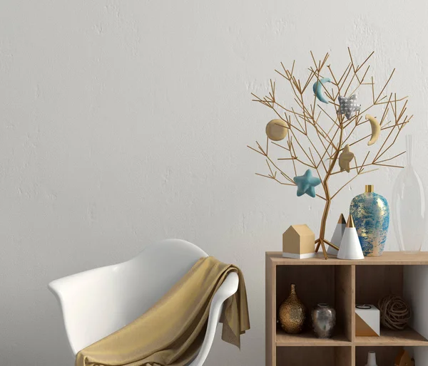 Moderní vánoční interiér se skříní, skandinávský styl. Wal — Stock fotografie
