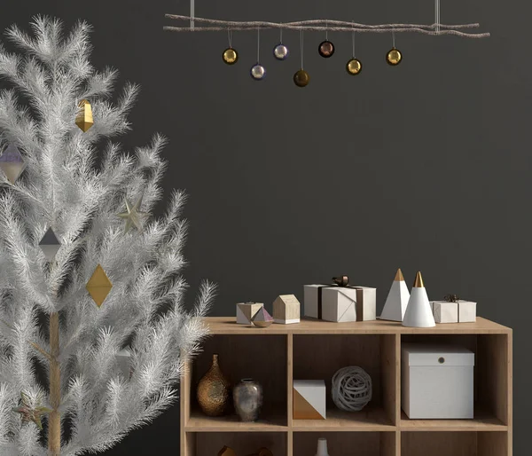 Interior moderno de Navidad con credenza, estilo escandinavo. Wal. —  Fotos de Stock