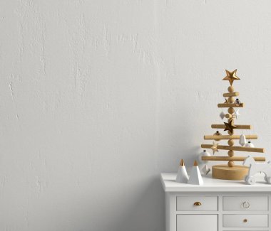 Credenza 'nın modern Noel iç mimarisi, İskandinav tarzı. Wal