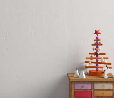 Credenza 'nın modern Noel iç mimarisi, İskandinav tarzı. Wal