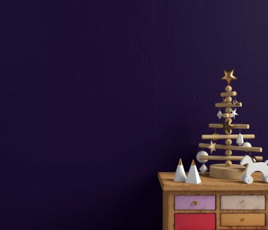Credenza 'nın modern Noel iç mimarisi, İskandinav tarzı. Wal