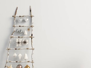 Credenza 'nın modern Noel iç mimarisi, İskandinav tarzı. Wal