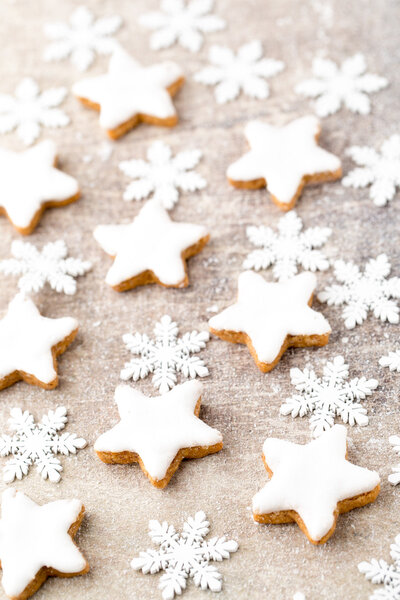 Christmas cookies with small christmas decoration.