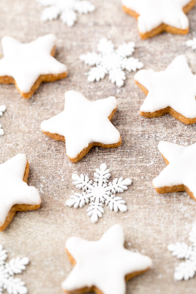 Christmas cookies with small christmas decoration.