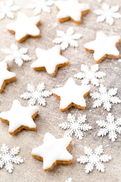 Christmas cookies with small christmas decoration.