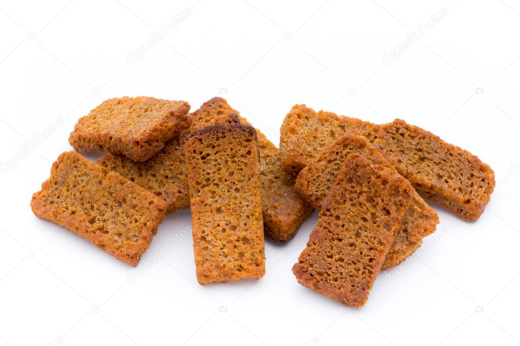 Bread croutons isolated on a white background.