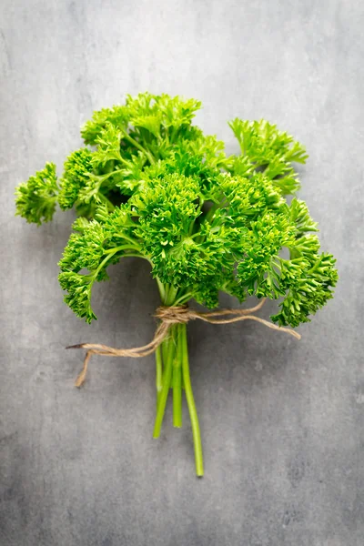 Fresh tied parsley on gray surface. — Stock Photo, Image