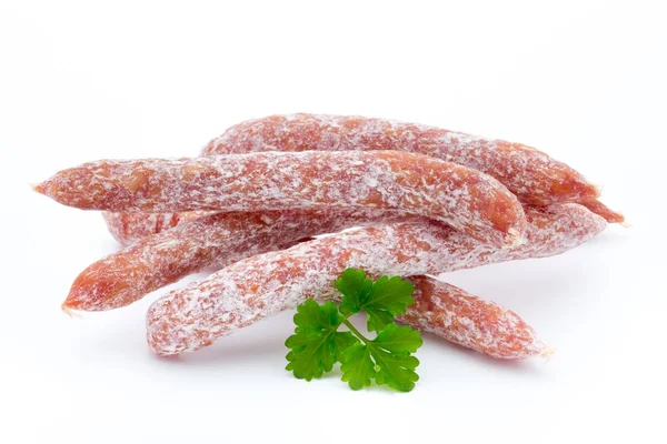 Smoked sausage salami isolated on a white background. — Stock Photo, Image