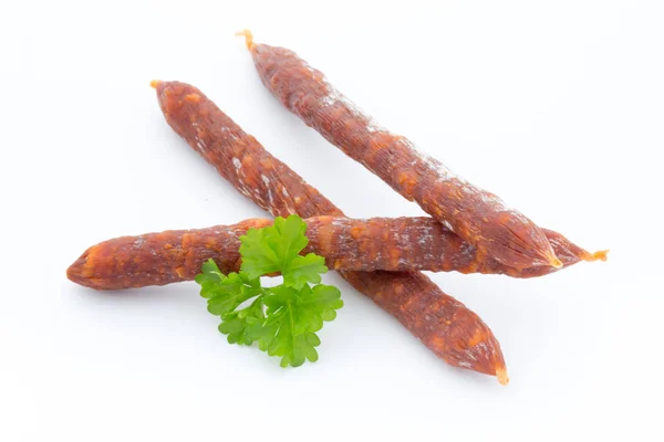 Smoked sausage salami isolated on a white background. — Stock Photo, Image