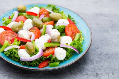 Taze sebze salatası. Caprese. Caprese salatası. İtalyan salatası. Akdeniz salatası. İtalyan mutfağı.