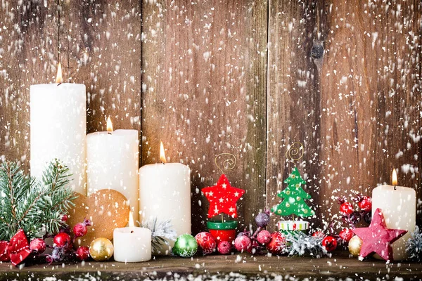 Bougies Avent Noël Avec Décoration Festive — Photo