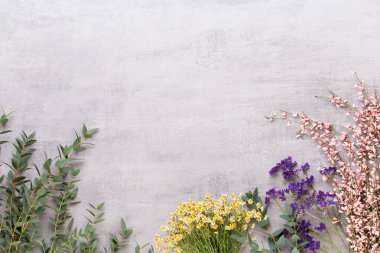 Spa aromaterapi kozmetik ürünler konsepti, metin için bir arkaplan, düzlük, yukarıdan görünüm.