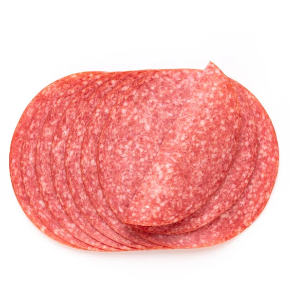 Fette Salame Sfondo Bianco — Foto Stock