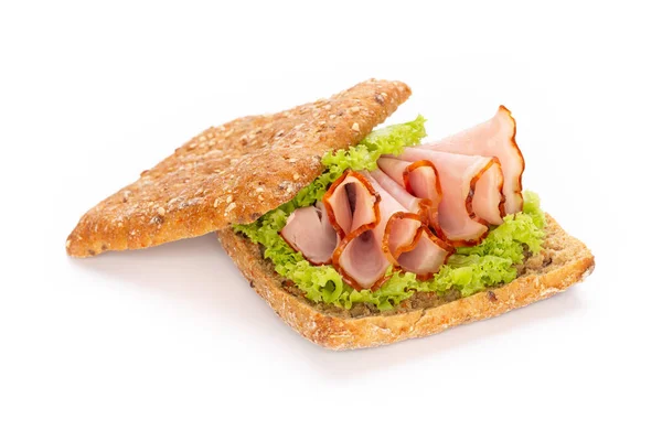 Sandwich Con Prosciutto Maiale Sfondo Bianco — Foto Stock