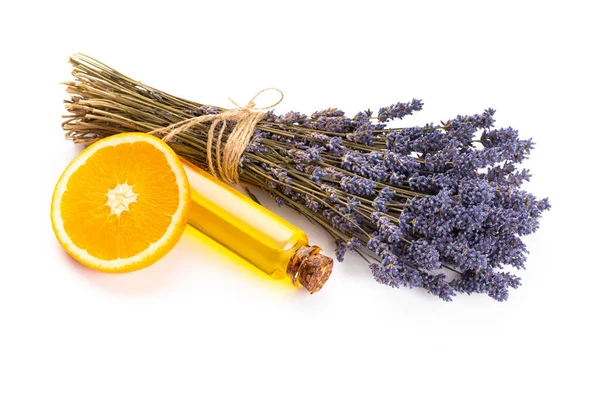Natural Cosmetics Lavender Orange Lemon Homemade Spa White Background Top — Stock Photo, Image
