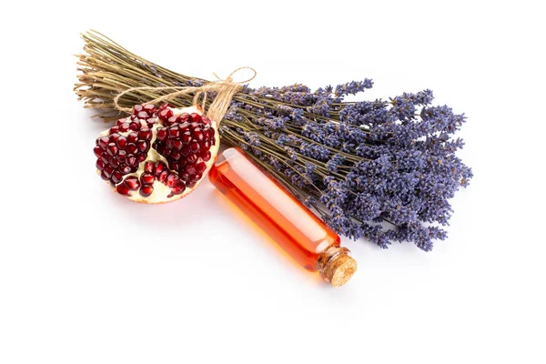 Natuurlijke Cosmetica Met Lavendel Granaatappel Voor Zelfgemaakte Spa Witte Achtergrond — Stockfoto